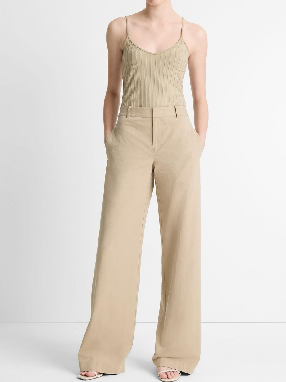 Vince Washed Cotton Twill Wide-Leg Pant Size 4 like new